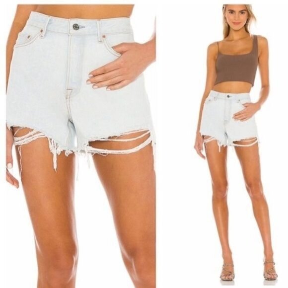 GRLFRND Helena Distressed Denim Jean Shorts in Dare Me 26 - Picture 1 of 9